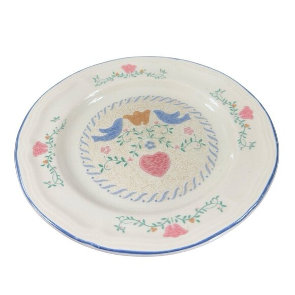 1990s Newcor Stoneware Ceramic Dish Plate Set 4 Plates Dishes Floral Bird Plates - Picture 2 of 13